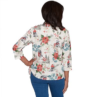 Women's Alfred Dunner Holiday Raccoon Poinsettias Graphic Top
