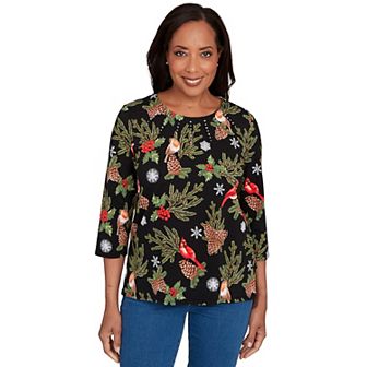 Women's Alfred Dunner Cardinals & Pinecones Embellished Top