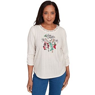 Women's Alfred Dunner Holiday Stockings Gathered Sleeve Top