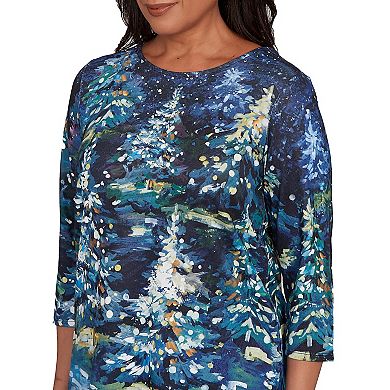 Women's Alfred Dunner Starry Night Holiday Tree Top Graphic Tee