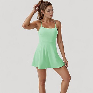 Women's Activewear Tennis Dress with Spaghetti Straps and A-Line Skirt Design