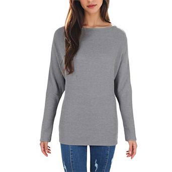 Women's Open Neck Waffle Knit Dolman Sleeve Side Slit Tunic Pullover
