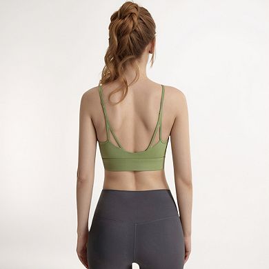 Women's Longline Sports Bra with Spaghetti Straps and Scoop Neck for Light Support Yoga and Lounge
