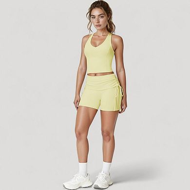 Women's V-Neck Cropped Tank Top with Racer-Inspired Straps and Smooth Contour Fit for Activewear
