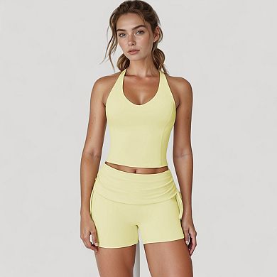 Women's V-Neck Cropped Tank Top with Racer-Inspired Straps and Smooth Contour Fit for Activewear