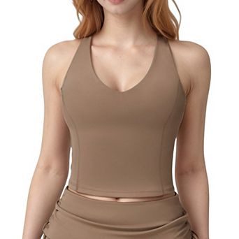 Women's V-Neck Cropped Tank Top with Racer-Inspired Straps and Smooth Contour Fit for Activewear