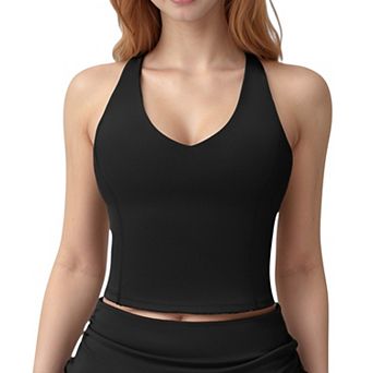 Women's V-Neck Cropped Tank Top with Racer-Inspired Straps and Smooth Contour Fit for Activewear