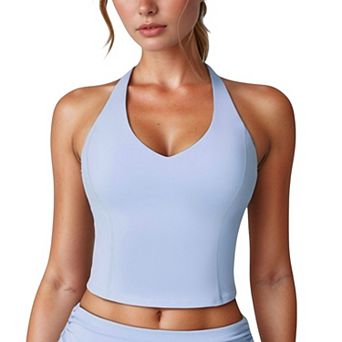 Women's V-Neck Cropped Tank Top with Racer-Inspired Straps and Smooth Contour Fit for Activewear