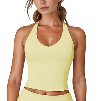 Women's V-Neck Cropped Tank Top with Racer-Inspired Straps and Smooth Contour Fit for Activewear