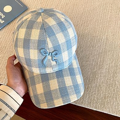 Women's Embroidered Bow Baseball Cap with Contrast Stitching and Curved Brim