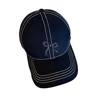 Women's Embroidered Bow Baseball Cap with Contrast Stitching and Curved Brim