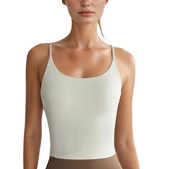 Women's Spaghetti Strap Activewear Tank with Built-In Bra and Seamless Longline Fit