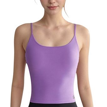 Women's Spaghetti Strap Activewear Tank with Built-In Bra and Seamless Longline Fit