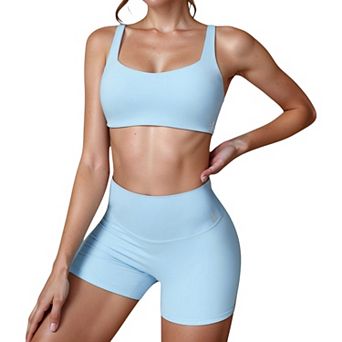Women's Scoop Neck Sports Crop Top with Wide Shoulder Straps and Seamless Fit