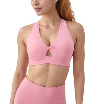 Women's Twist Front Sports Bra with Keyhole Cutout and Wide Shoulder Straps