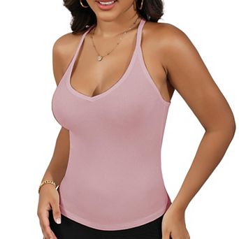 Women's Ribbed Knit Deep V Neck Tank Top with Seamless Design and Stretch Fit
