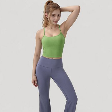 Women's Ribbed Cropped Tank with Strappy Back and Stretch Fit for Lightweight Layering