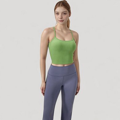 Women's Ribbed Cropped Tank with Strappy Back and Stretch Fit for Lightweight Layering