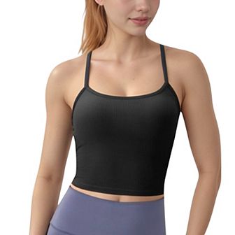 Women's Ribbed Cropped Tank with Strappy Back and Stretch Fit for Lightweight Layering