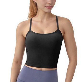 Women's Ribbed Cropped Tank with Strappy Back and Stretch Fit for Lightweight Layering