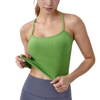 Women's Ribbed Cropped Tank with Strappy Back and Stretch Fit for Lightweight Layering