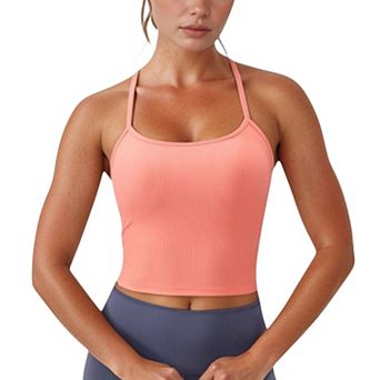 Women's Ribbed Cropped Tank with Strappy Back and Stretch Fit for Lightweight Layering