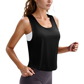 Women's Sleeveless Scoop Neck Cropped Tank Top for Workout and Casual Layering