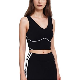 Women's Seamless V-Neck Crop Top with Contour Stitching and Contrast Piping Detail
