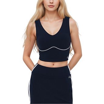 Women's Seamless V-Neck Crop Top with Contour Stitching and Contrast Piping Detail