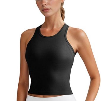 Women's Ribbed Black High Neck Crop Tank Top for Active and Casual Wear