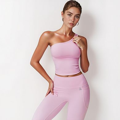 Women's One Shoulder Cropped Active Tank Top with Asymmetrical Neckline