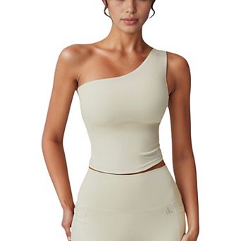 Women's One Shoulder Cropped Active Tank Top with Asymmetrical Neckline