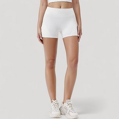 Women's High Waist Workout Shorts with Side Pockets and Seam-Contoured Fit for Flexible Movement