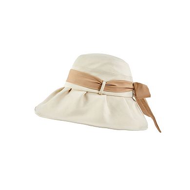 Women's Wide Brim Floppy Sun Hat with Contrast Bow Band and Structured Crown