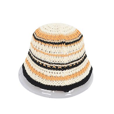 Women's Multicolor Striped Crochet Bucket Hat Lightweight Summer Accessory