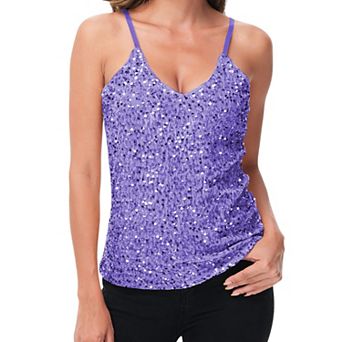 Women's Sequined Spaghetti Strap V-Neck Camisole Top for Party and Night Out