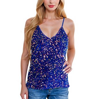 Women's Sequined Spaghetti Strap V-Neck Camisole Top for Party and Night Out
