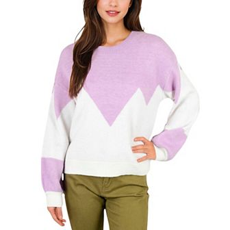 Women's Zigzag Color Block Sweater with Long Sleeves and Crew Neck