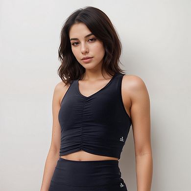 Women's Ruched Front Sports Tank with Stretchy Shoulder Straps