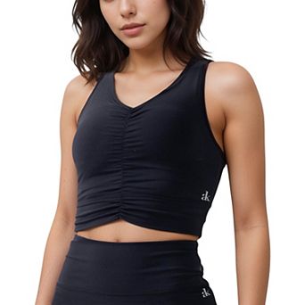 Women's Ruched Front Sports Tank with Stretchy Shoulder Straps