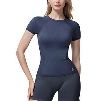 Women's Short Sleeve Seamless Fitted Tee with Crew Neck and Stretch Fabric