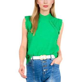 Women's Sleeveless Knit Sweater Top with Fringe Shoulder Detail