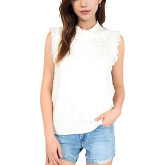 Women's Sleeveless Knit Sweater Top with Fringe Shoulder Detail