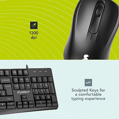 Styletech MK100 Wired Keyboard and Mouse Bundle - US Layout