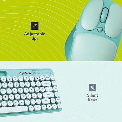 Styletech MK520 Wireless Pastel Keyboard and Mouse Bundle - Mint - US Layout