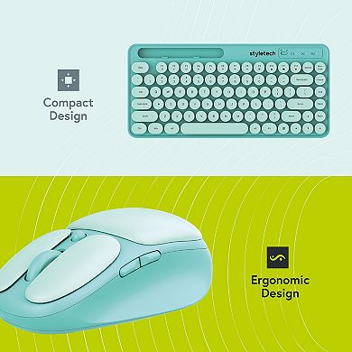 Styletech MK520 Wireless Pastel Keyboard and Mouse Bundle - Mint - US Layout
