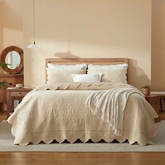 Marcielo 3 pc Elegantly Embroidered 100% Cotton Oversized Quilt Bedspread Set