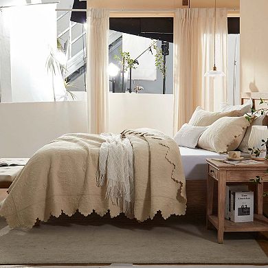 Marcielo 3 Pcs Elegantly Embroidered 100% Cotton Oversized Quilt Bedspread Set