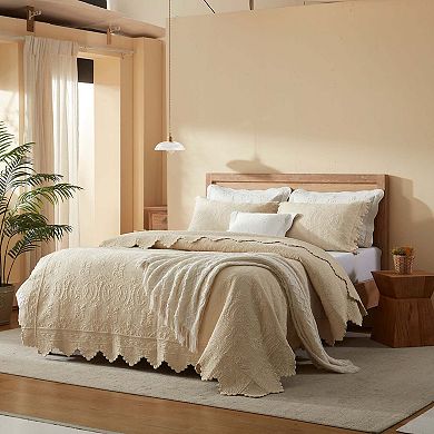 Marcielo 3 Pcs Elegantly Embroidered 100% Cotton Oversized Quilt Bedspread Set