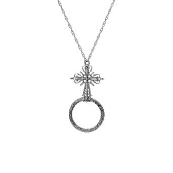 Symbols of Faith Cross Magnifying Glass Pendant Necklace